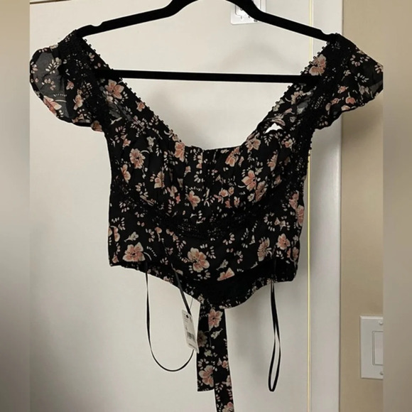 NWT Free People Bijou Square Neck Cap Ruffle Shoulder Tie Back Detail Floral 6 - Picture 6 of 13